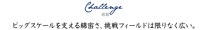 Challenge（挑戦）ビッグスケールを支える綿密さ、挑戦フィールドは限りなく広い。